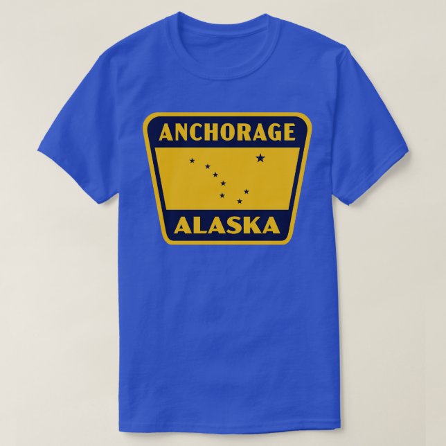 Camiseta Anchorage Alaska Retro Crachá Blue (Frente do Design)