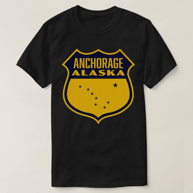 Camiseta Anchorage Alaska Retro Shield Blue (Frente do Design)