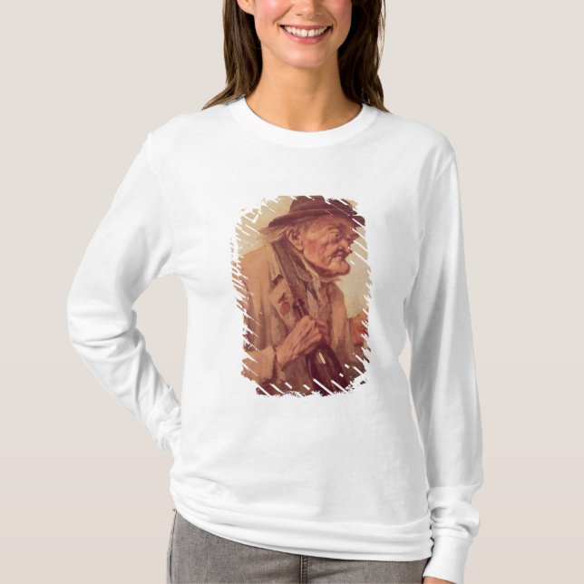 Camiseta Ancião com um vidro do vinho (Frente)