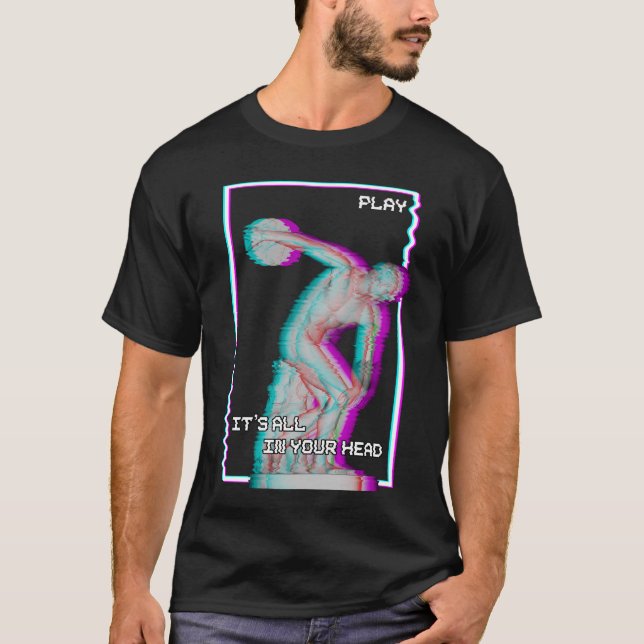 Camiseta Ancião Grego - Disco de Estátua Lança Vaporwave De (Frente)