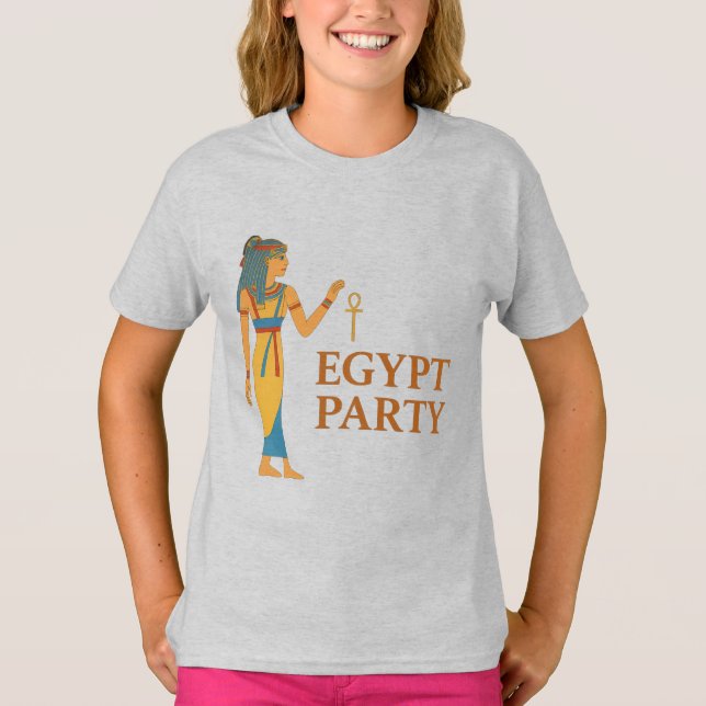 Camiseta Ancient Egyptian Goddess with Ankh in Gold & Blue (Frente)