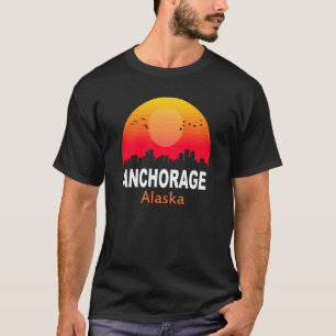 Camiseta Âncora Alasca Pôr do Sol Vintage Retro Cidade Esta