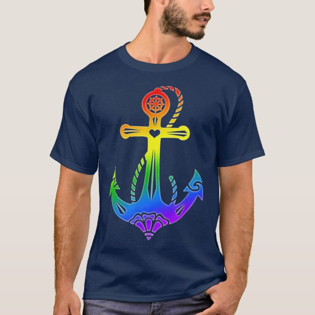 Camiseta Âncora arco-íris Orgulho gay LGBT LGBT (Frente)