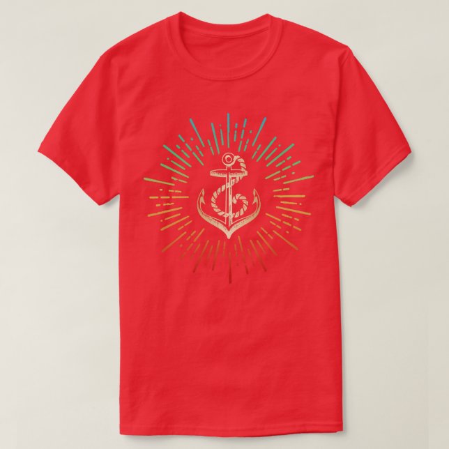 Camiseta Âncora com arco-íris e cores douradas (Frente do Design)