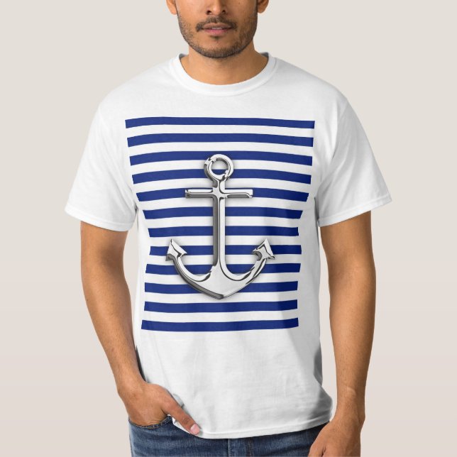 Camiseta Âncora cromo nas faixas do Marinho (Frente)