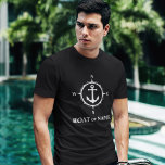 Camiseta Âncora de Banda Náutica ou Nome Preto<br><div class="desc">Uma Bússola Náutica e Âncora com o seu nome ou nome do barco num T-Shirt Preto.</div>