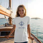 Camiseta Âncora de Compass Náutica Seu Barco ou Nome Branco<br><div class="desc">Uma Bússola Náutica e Âncora com seu nome ou nome de barco em um T-Shirt Branco.</div>