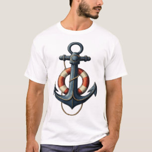 Camiseta Âncora de Navio Náutico Vintage & Gráfico de Boia