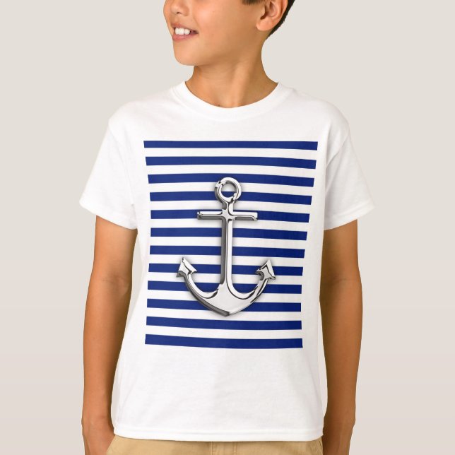 Camiseta Âncora do cromo em listras do marinho (Frente)