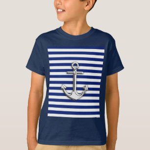 Camiseta Âncora do cromo em listras do marinho