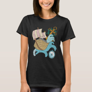 Camiseta Âncora Marinheiro Ondas Bússola Vela Barco Capitão