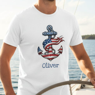 Camiseta Âncora Náuica Bandeira Americana 