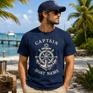Camiseta Âncora Nome do Barco Capitão Náutico Personalizado