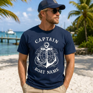 Camiseta Âncora Personalizada do Nome do Capitão Náutico do