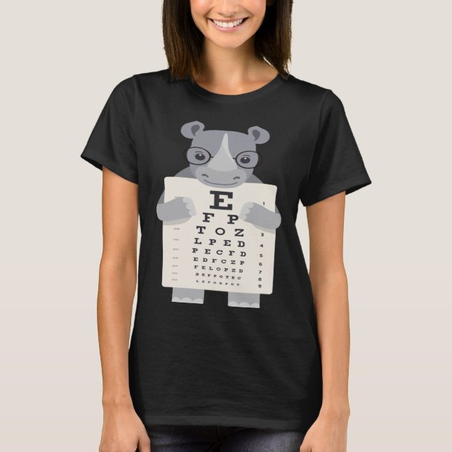 Camiseta and Cute Rhino with Glasses holding an Eye Chart (Frente)