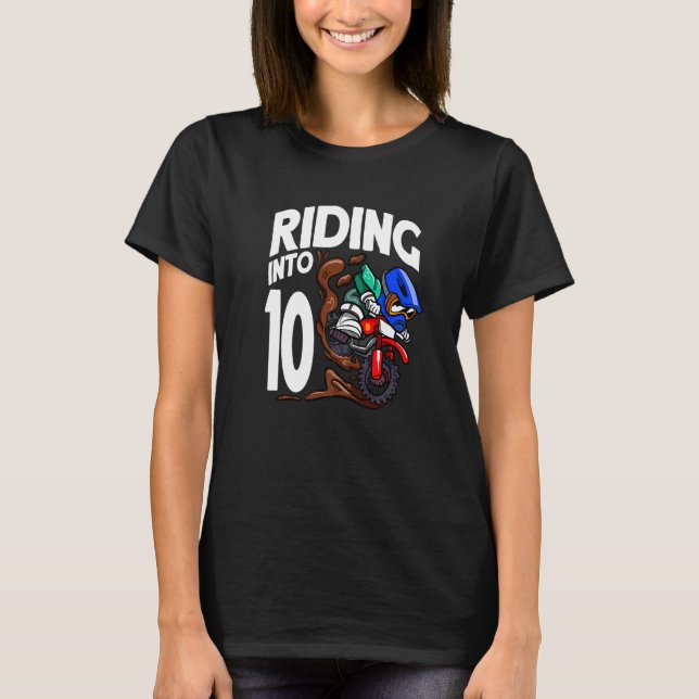 Camiseta Andando Em 10 Birthday Dirt Bike Boy Motocross Bi (Frente)