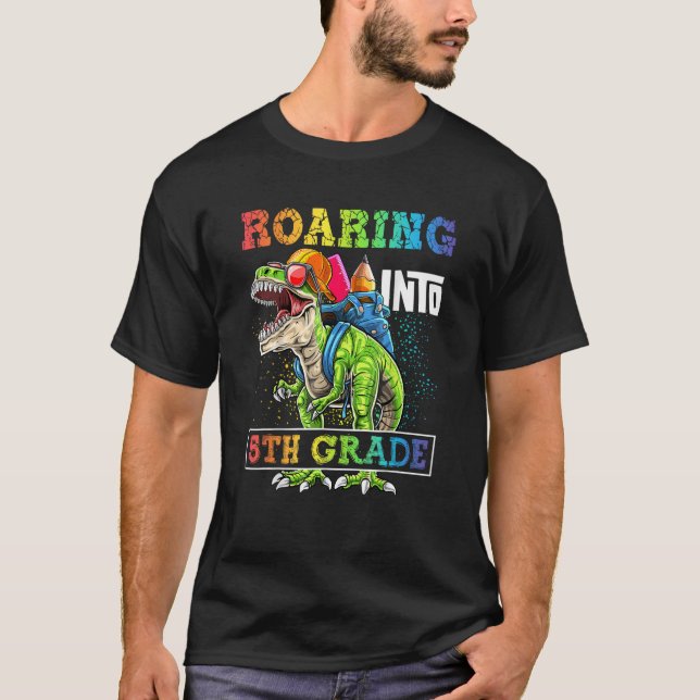 Camiseta Andando para a 5 Dinossauro Rex De Volta À Escola (Frente)