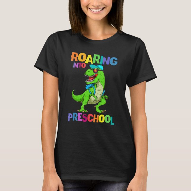 Camiseta Andando Para A Pré-Escola Dinossauro Rex De Volta  (Frente)