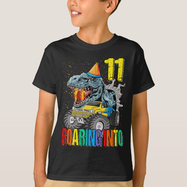Camiseta Andando Para O Dinossauro De Caminhão De 11 Aniver (Frente)