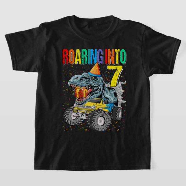 Camiseta Andando Para O Dinossauro De Caminhão De 7 Anivers (Postura )