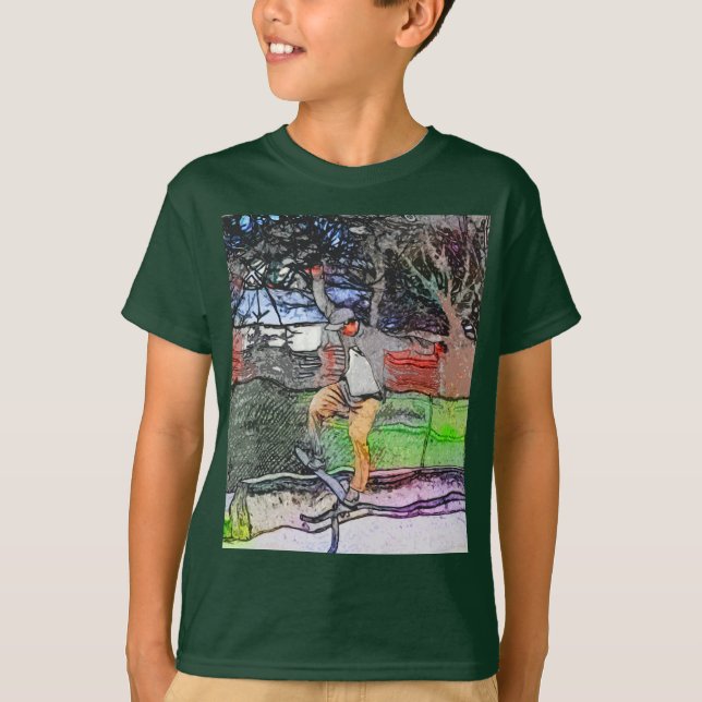 Camiseta Andando pelos trilhos - Design do skateboarder do  (Frente)