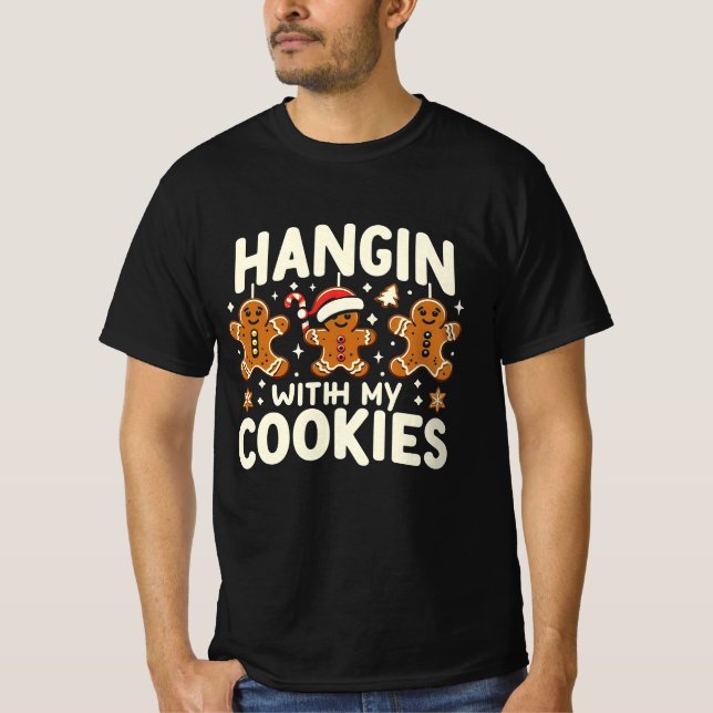 Camiseta Andar com meus biscoitos, natal engraçado (Frente)