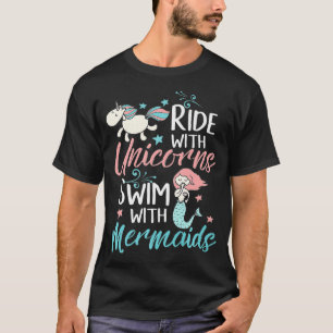 Camiseta Andar Com Unicórnios Natação Com Sereias Crianças