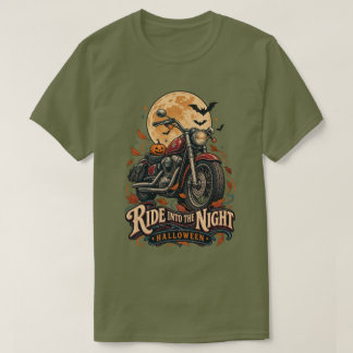 Camiseta Andar de Moto pela Noite no Halloween Vintage