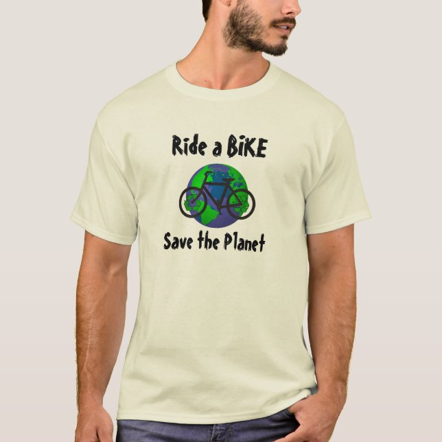 Camiseta Ande uma bicicleta... Salve o planeta! (Frente)