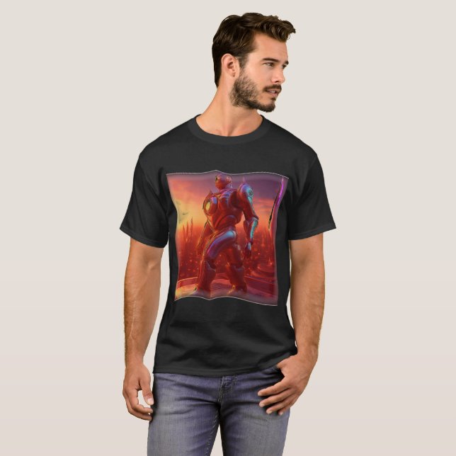 Camiseta Android Marcha pelo Telhado Enquanto Observa a Cid (Frente Completa)