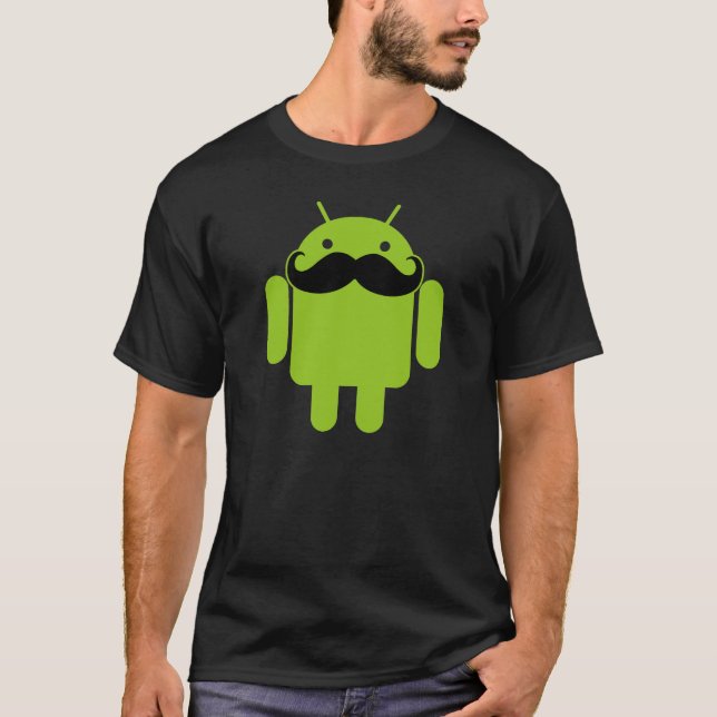Camiseta Android Robot Icon Mustache on Black (Frente)