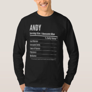 Camiseta Andy Servindo Calorias de Rótulo de Nutrição do Ta