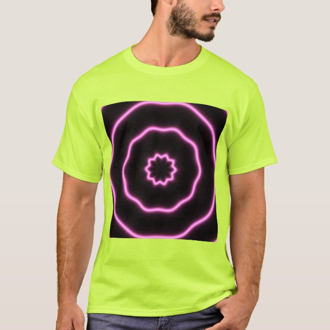 Camiseta anéis de cor branca de neon-rosa claro (Frente)