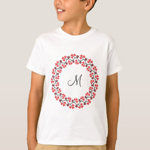Camiseta Anel de flor vermelha Monograma personalizado inic