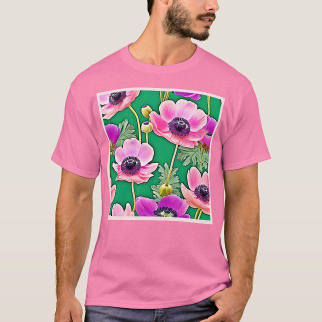 Camiseta Anêmonas roxas cor-de-rosa (Frente)