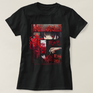 Camiseta Anestésico de aranha japonesa e flores de animação