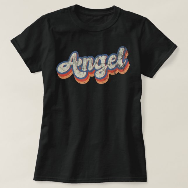 Camiseta Angel Personalised Name Shirt Custom Lettering 70' (Frente do Design)