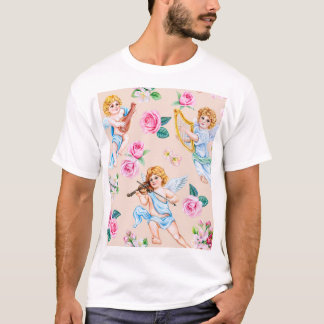 Camiseta Angelic Florals: Padrão Cupido Vintage