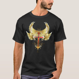 Camiseta Angelic Ouro Winged Red Ruby Cruz Cristã