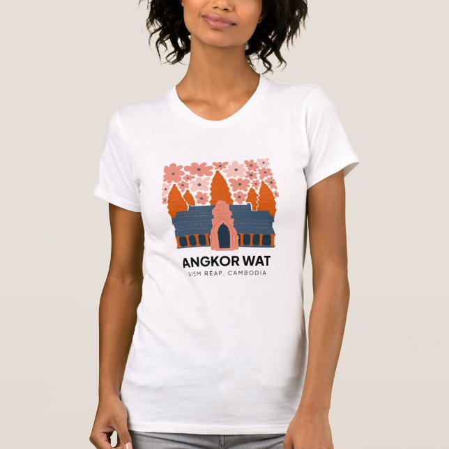 Camiseta Angkor Wat Siem Reap Cambodja viagem floral (Frente)