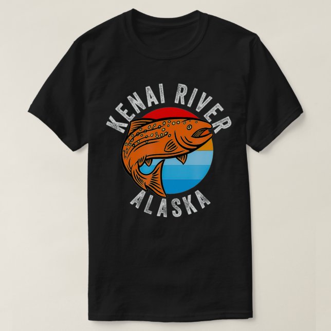 Camiseta Anglas de Salmão de Pesca do Quênia River Alaska (Frente do Design)