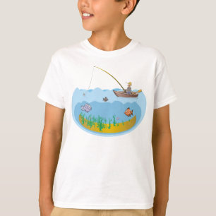 Camiseta Anglês Fish Boat Rowboat Man Lake River Hat