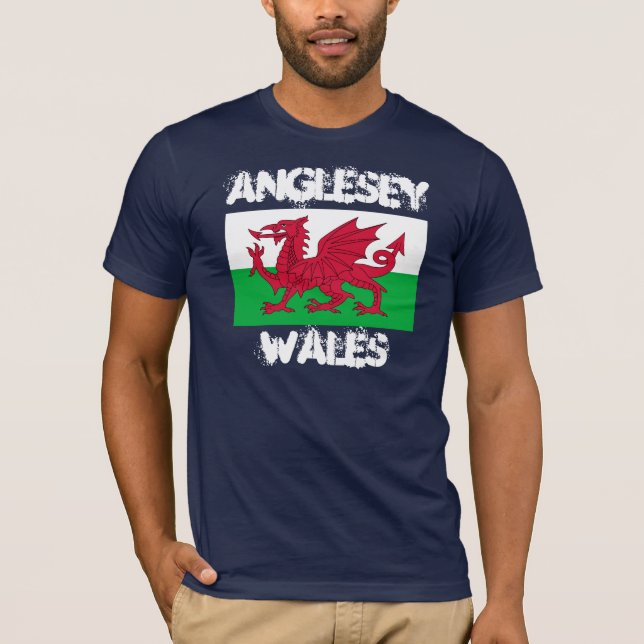 Camiseta Anglesey, País de Gales com bandeira galesa (Frente)