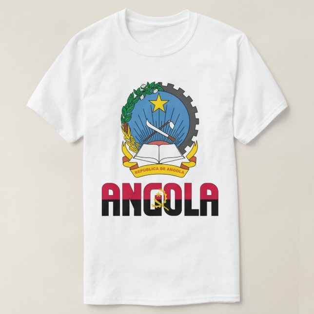 Camiseta Angola Bandeira e Casaco de Armas Patriótica (Frente do Design)