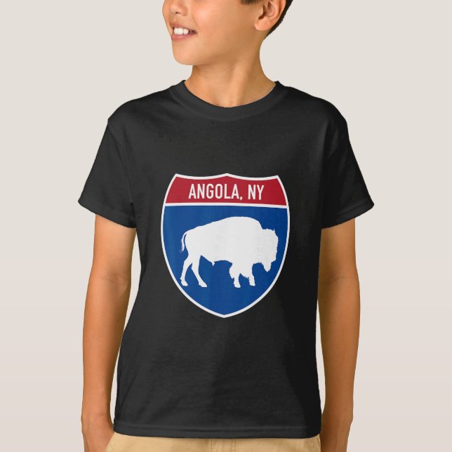 Camiseta Angola New York Buffalo Ny Highway Interstate Sign (Frente)