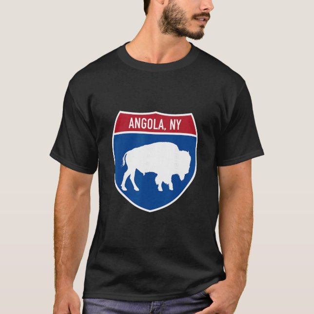Camiseta Angola New York Buffalo Ny Highway Interstate Sign (Frente)