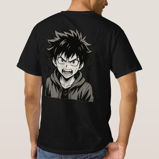Camiseta Angry Anime Power Surge – Bold Black & White Manga (Verso)