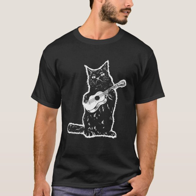 Camiseta Angry Cat Playing Ukulele Music Sarcasm Kitten Vin (Frente)