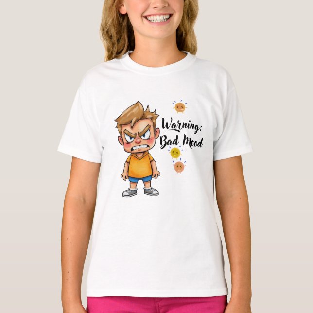 Camiseta Angry Cute Boy Cartoon T-Shirt – Funny Grumpy Mood (Frente)