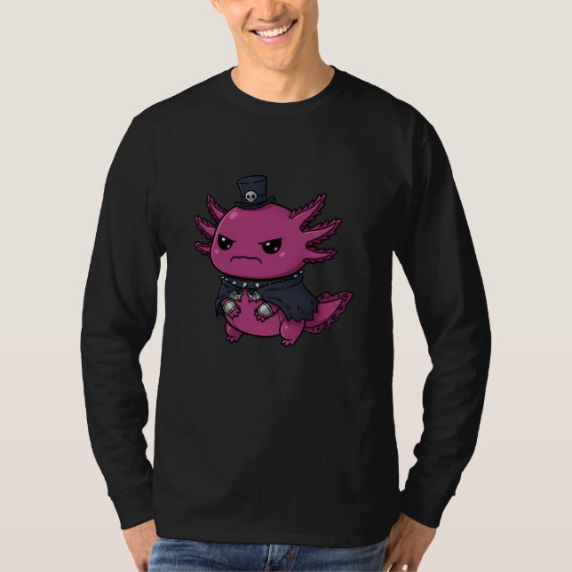 Camiseta Angry Pink Axolotl Gothic Kawaii Skull Hat Creatur (Frente)